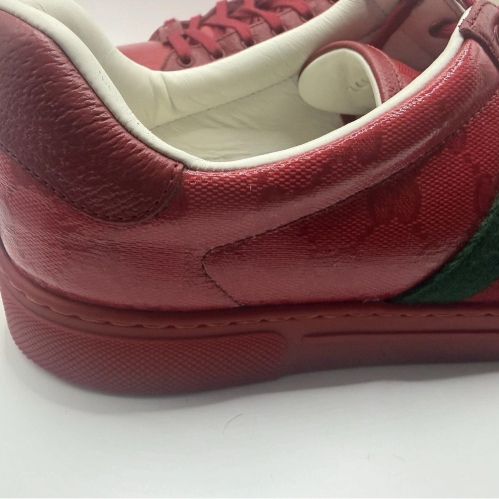 Gucci Red Leather Low-Top Sneakers with Green Stripe - Picture 6 of 9